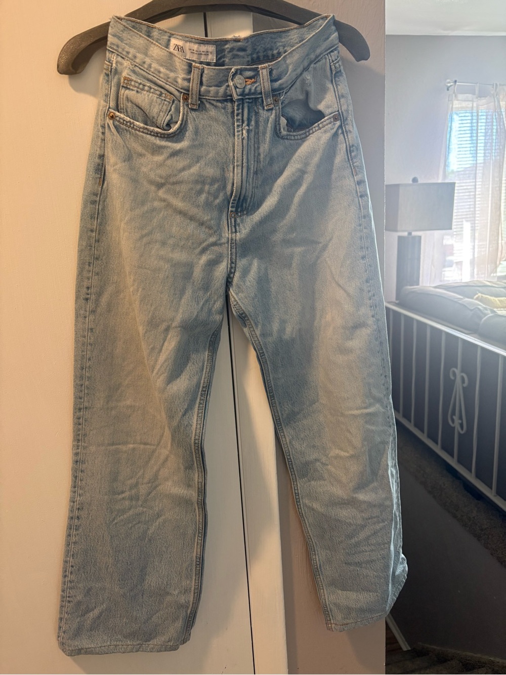 ZARA Light Blue High-Rise Straight Jeans
